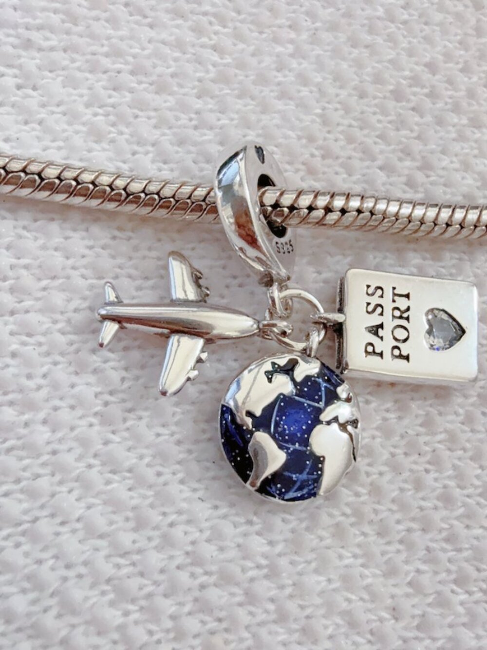 Travel Passport Globe and Airplane S925 Charm For Pandora Bracelet Necklace